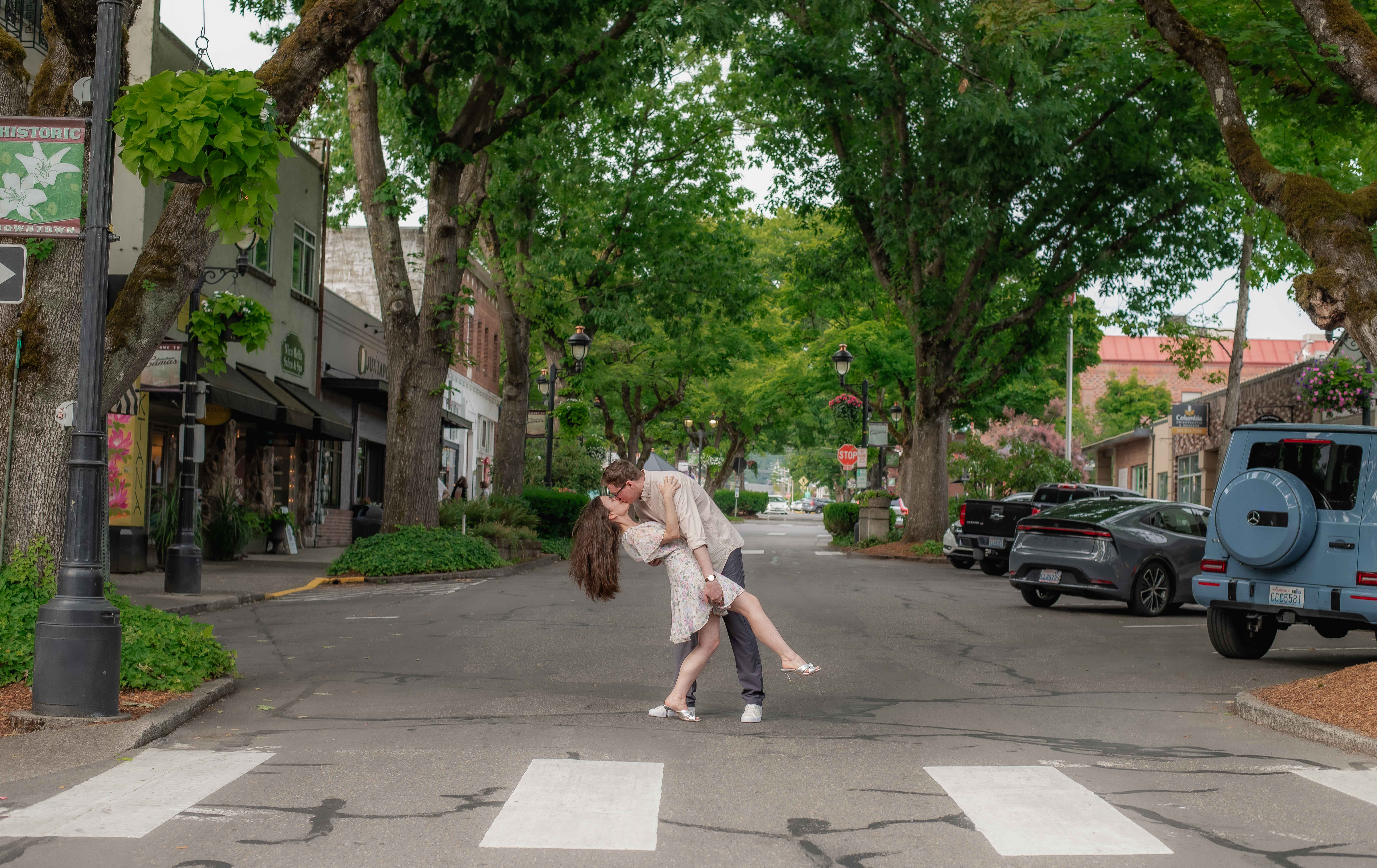 Engagement photo session with couple in downtown Camas, Washington